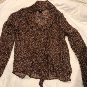 H&M Multi Color Print Front Tie Blouse